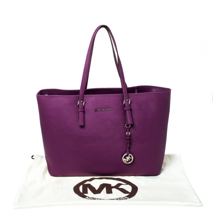 Pre Owned Michael Michael Kors Purple Saffiano Leather Jet Set Travel Tote