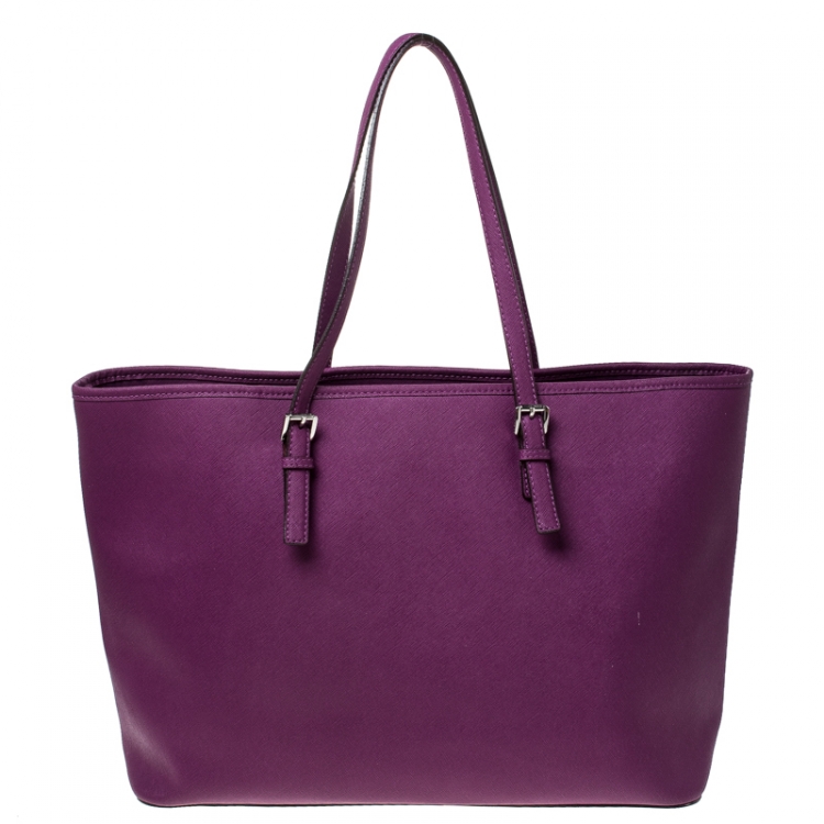 Pre Owned Michael Michael Kors Purple Saffiano Leather Jet Set Travel Tote