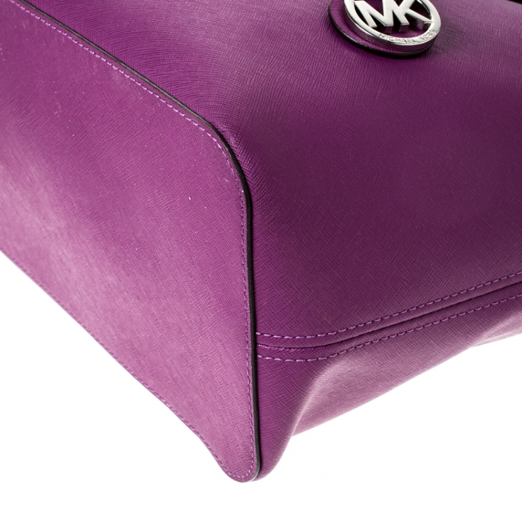 Pre Owned Michael Michael Kors Purple Saffiano Leather Jet Set Travel Tote