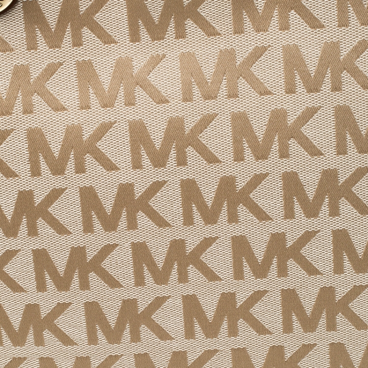 Pre Owned MICHAEL Michael Kors Beige/Brown Signature Canvas Large Jet Set Tote