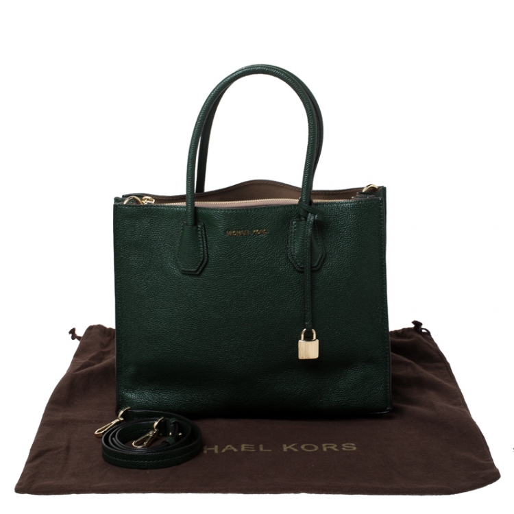 Pre Owned Michael Kors Dark Green Leather Mercer Tote