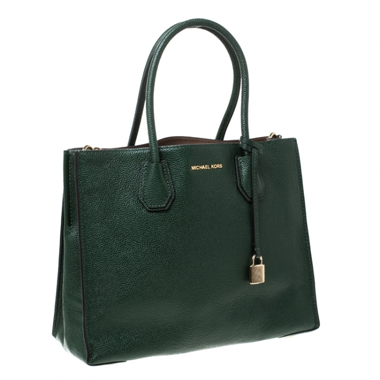Pre Owned Michael Kors Dark Green Leather Mercer Tote