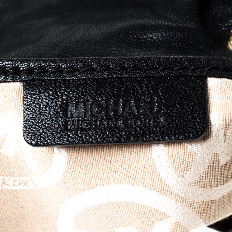 Pre Owned Michael Michael Kors Black Leather Astor Grommet Drawstring Tote