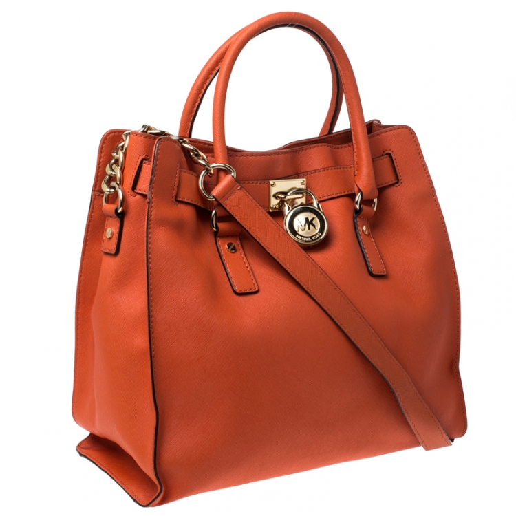 مملوكة مسبقًا MICHAEL Michael Kors Orange Saffiano Leather Large Hamilton North South Tote