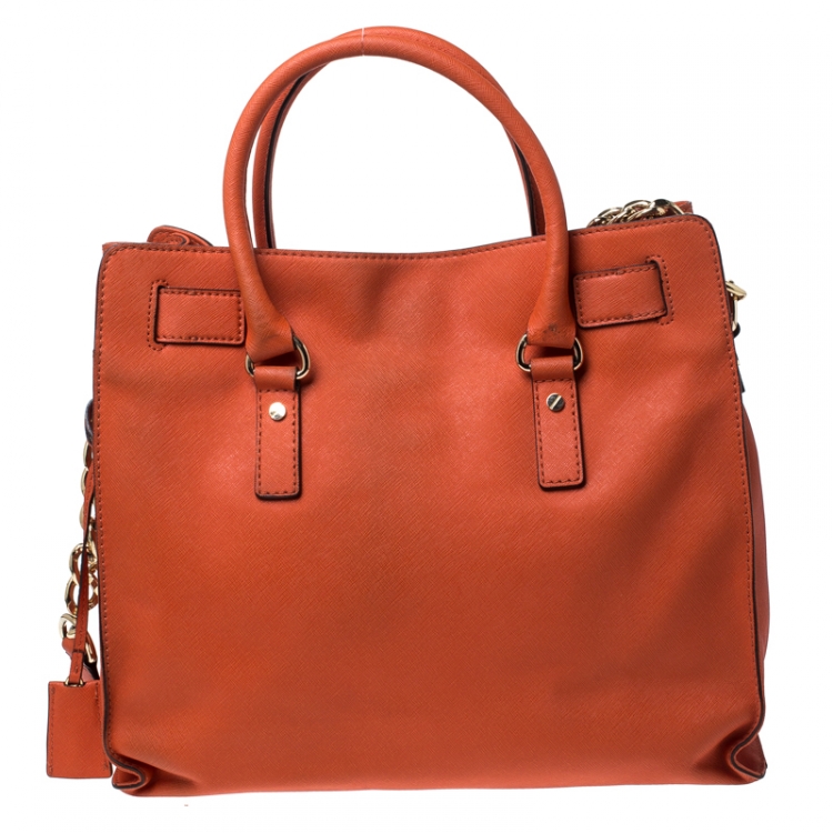 مملوكة مسبقًا MICHAEL Michael Kors Orange Saffiano Leather Large Hamilton North South Tote