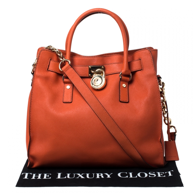 مملوكة مسبقًا MICHAEL Michael Kors Orange Saffiano Leather Large Hamilton North South Tote