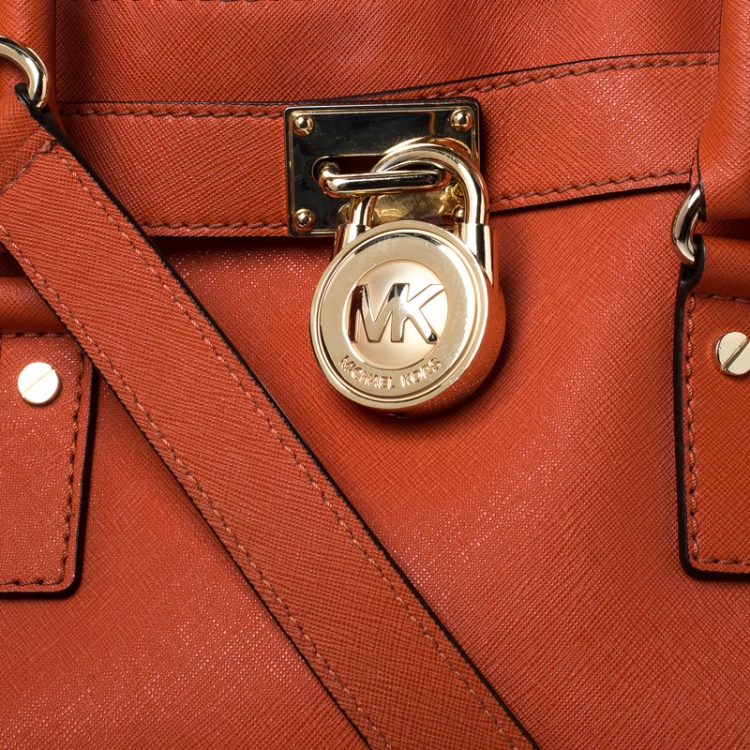 مملوكة مسبقًا MICHAEL Michael Kors Orange Saffiano Leather Large Hamilton North South Tote