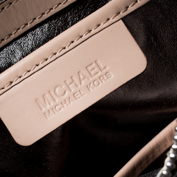 Pre Owned Michael Michael Kors Metallic Silver Mirror Signature Leather Large Grayson Satchel 
