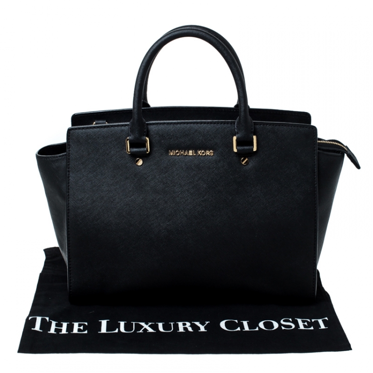 Pre Owned Michael Michael Kors Black Saffiano Leather Medium Selma Tote