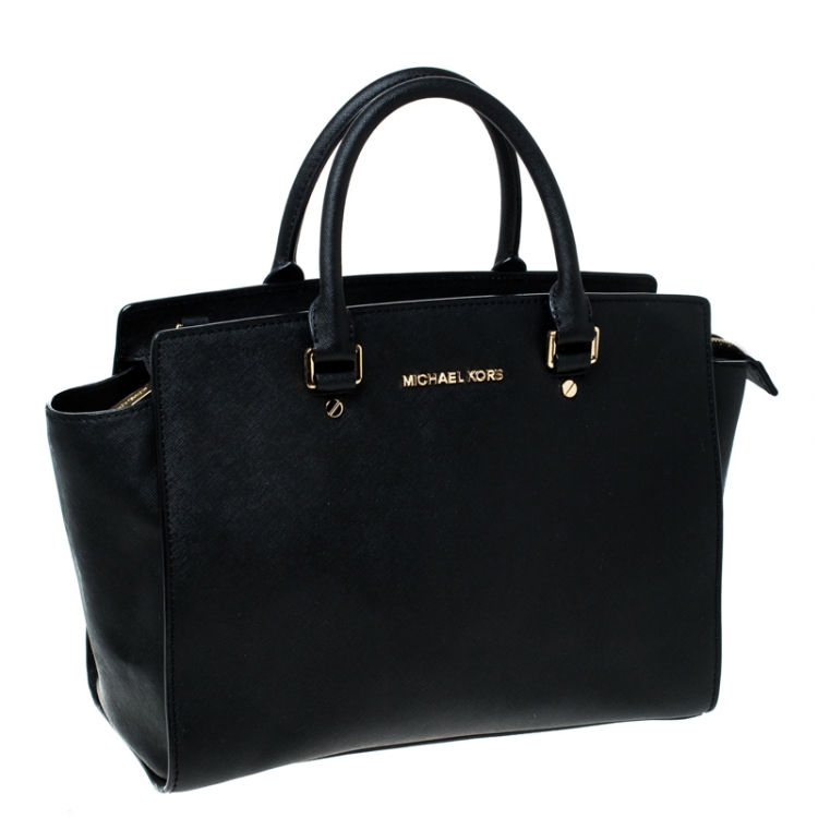 Pre Owned Michael Michael Kors Black Saffiano Leather Medium Selma Tote