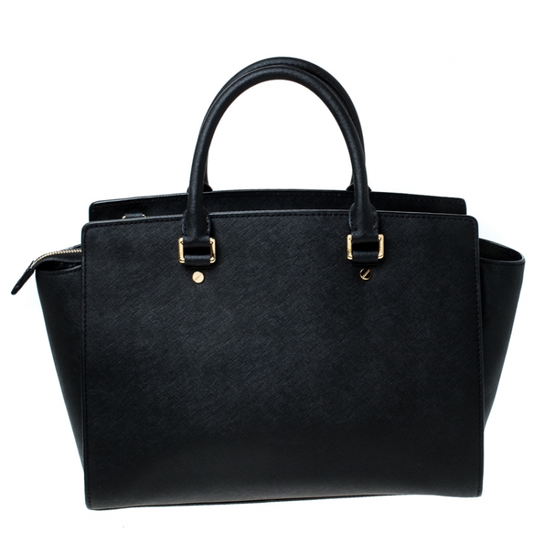 Pre Owned Michael Michael Kors Black Saffiano Leather Medium Selma Tote