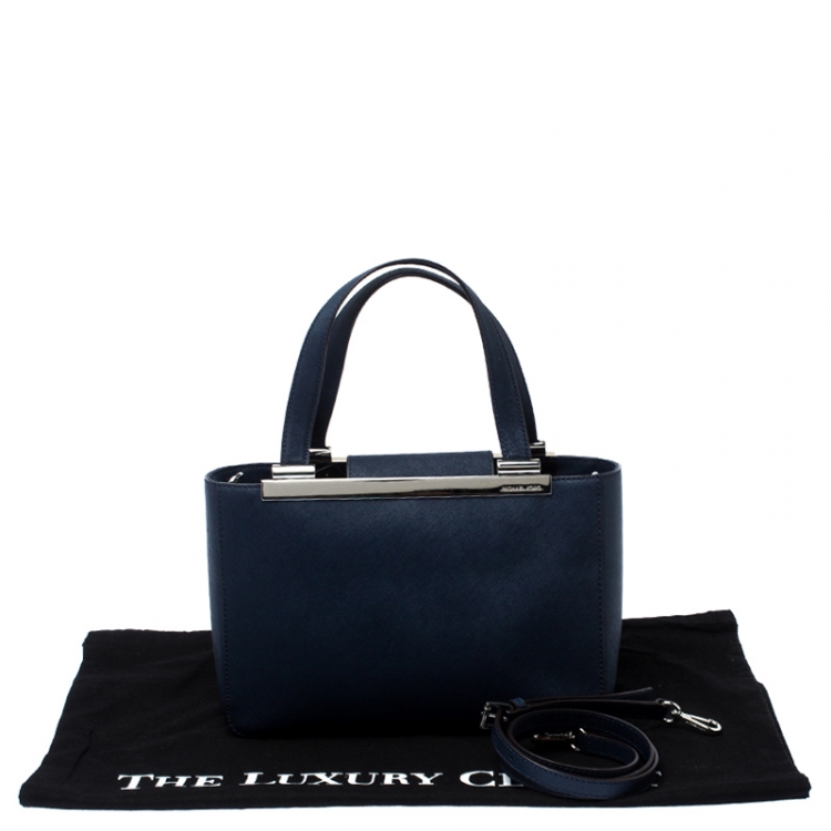 Pre Owned MICHAEL Michael Kors Navy Blue Leather Lana Tote