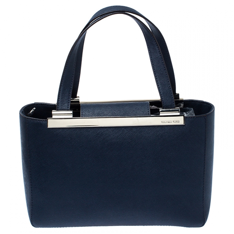Pre Owned MICHAEL Michael Kors Navy Blue Leather Lana Tote