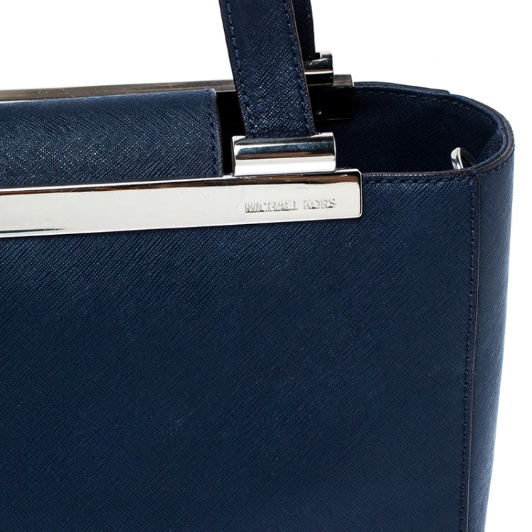 Pre Owned MICHAEL Michael Kors Navy Blue Leather Lana Tote