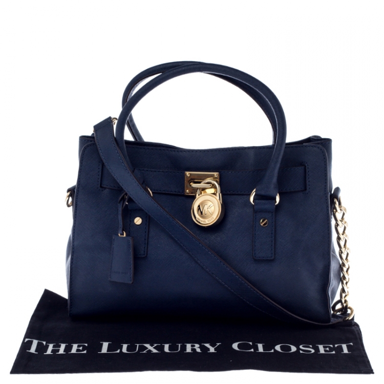 Pre Owned MICHAEL Michael Kors Navy Blue Leather Hamilton Tote