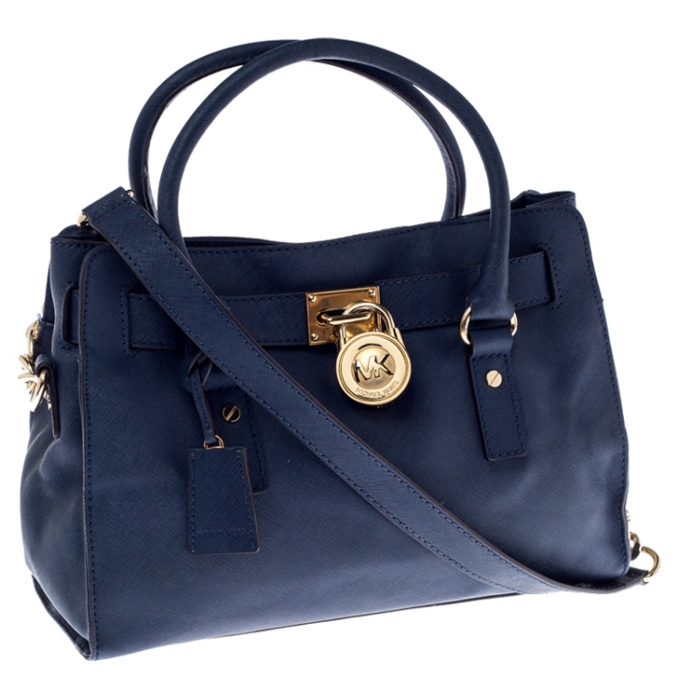 Pre Owned MICHAEL Michael Kors Navy Blue Leather Hamilton Tote