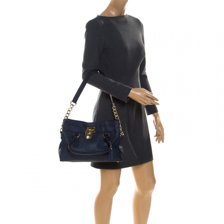 Pre Owned MICHAEL Michael Kors Navy Blue Leather Hamilton Tote