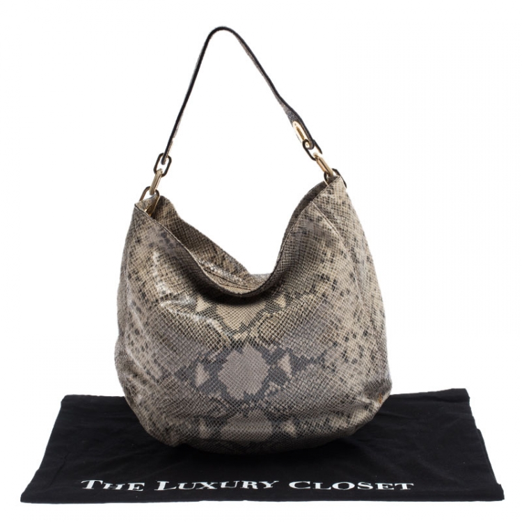 Pre Owned MICHAEL Michael Kors Grey Python Embossed Leather Lilie Chain Hobo