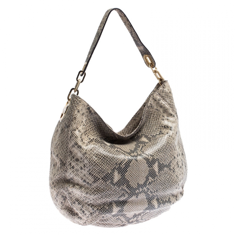 Pre Owned MICHAEL Michael Kors Grey Python Embossed Leather Lilie Chain Hobo
