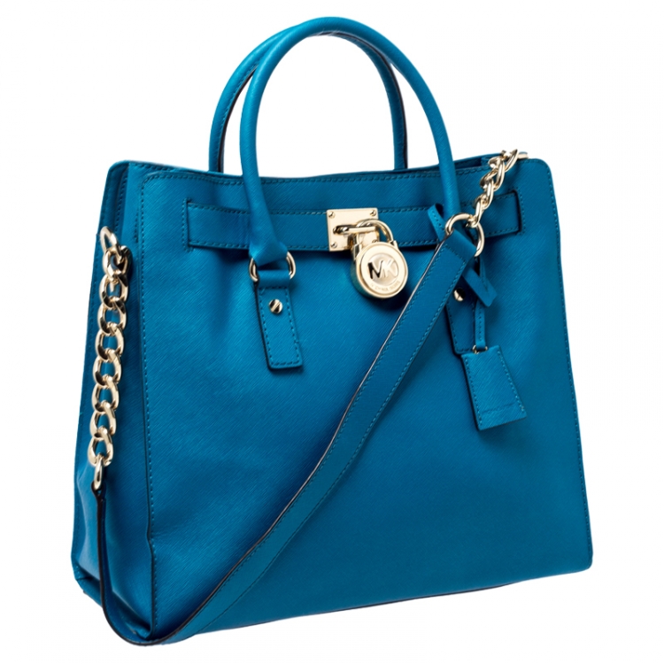 Pre Owned MICHAEL Michael Kors Blue Saffiano Leather Large Hamilton North South Tote