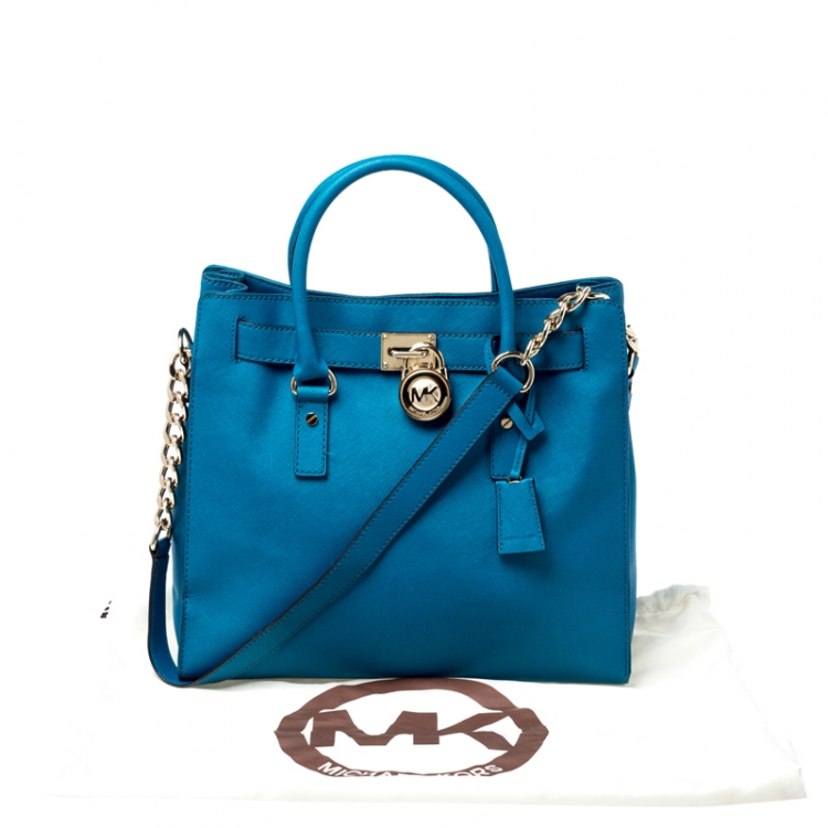 Pre Owned MICHAEL Michael Kors Blue Saffiano Leather Large Hamilton North South Tote