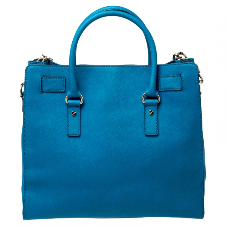 Pre Owned MICHAEL Michael Kors Blue Saffiano Leather Large Hamilton North South Tote