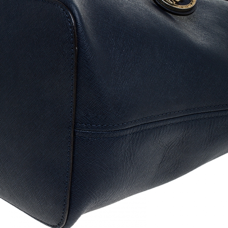 Pre Owned MICHAEL Michael Kors Navy Blue Saffiano Leather Jet Set Travel Tote