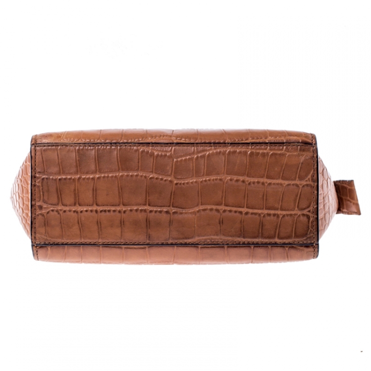 Pre Owned  MICHAEL Michael Kors Tan Croc Embossed Leather Selma Crossbody Bag