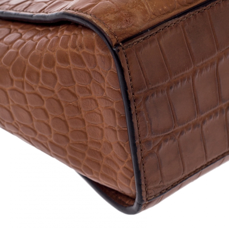 Pre Owned  MICHAEL Michael Kors Tan Croc Embossed Leather Selma Crossbody Bag