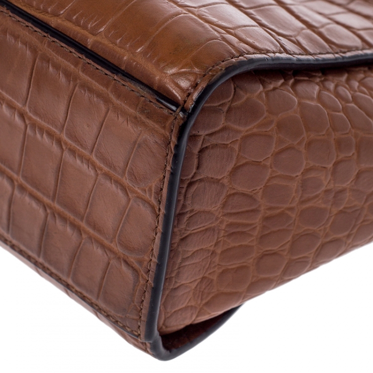 Pre Owned  MICHAEL Michael Kors Tan Croc Embossed Leather Selma Crossbody Bag