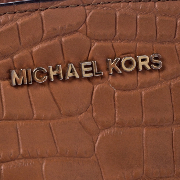Pre Owned  MICHAEL Michael Kors Tan Croc Embossed Leather Selma Crossbody Bag