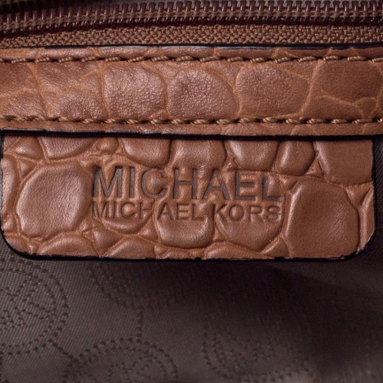 Pre Owned  MICHAEL Michael Kors Tan Croc Embossed Leather Selma Crossbody Bag