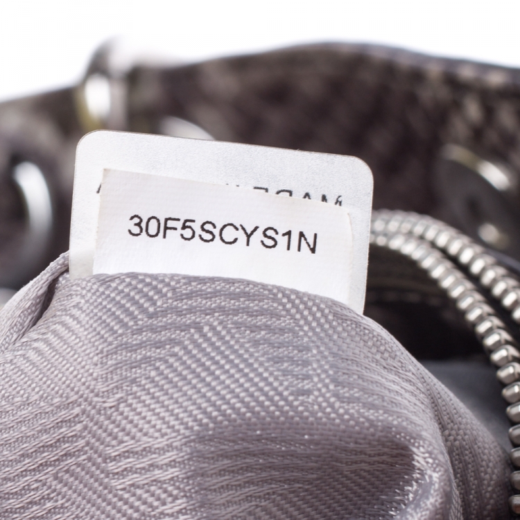 Pre Owned Michael Michael Kors Steel Grey Python Embossed Leather Small Cynthia Satchel