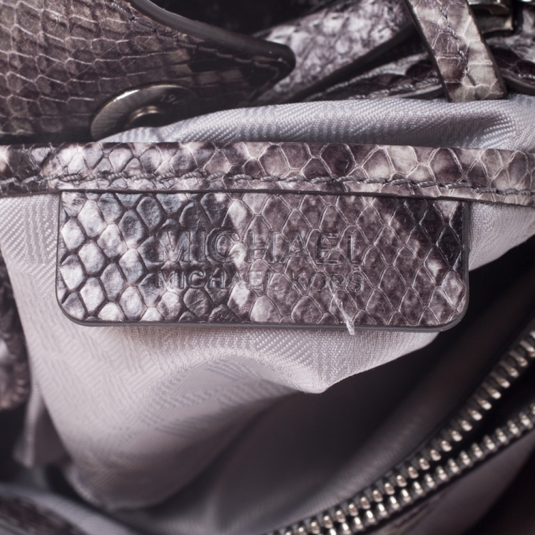 Pre Owned Michael Michael Kors Steel Grey Python Embossed Leather Small Cynthia Satchel