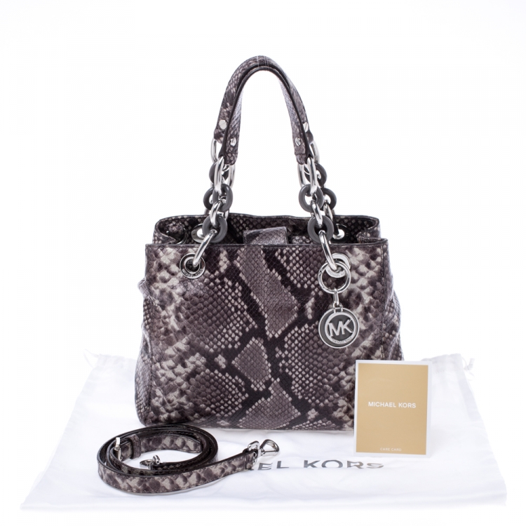 Pre Owned Michael Michael Kors Steel Grey Python Embossed Leather Small Cynthia Satchel