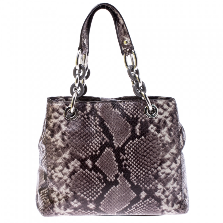 Pre Owned Michael Michael Kors Steel Grey Python Embossed Leather Small Cynthia Satchel
