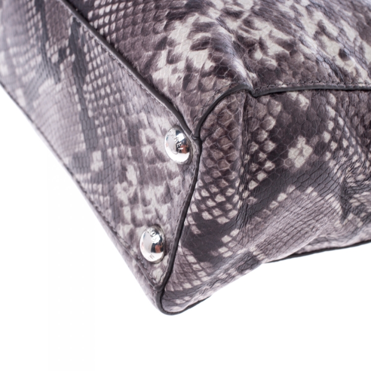 Pre Owned Michael Michael Kors Steel Grey Python Embossed Leather Small Cynthia Satchel