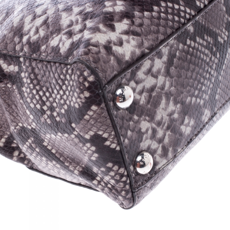 Pre Owned Michael Michael Kors Steel Grey Python Embossed Leather Small Cynthia Satchel