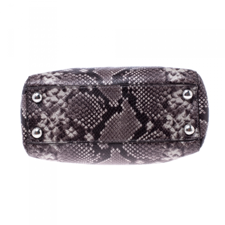 Pre Owned Michael Michael Kors Steel Grey Python Embossed Leather Small Cynthia Satchel