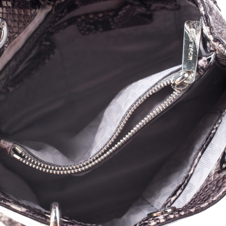 Pre Owned Michael Michael Kors Steel Grey Python Embossed Leather Small Cynthia Satchel