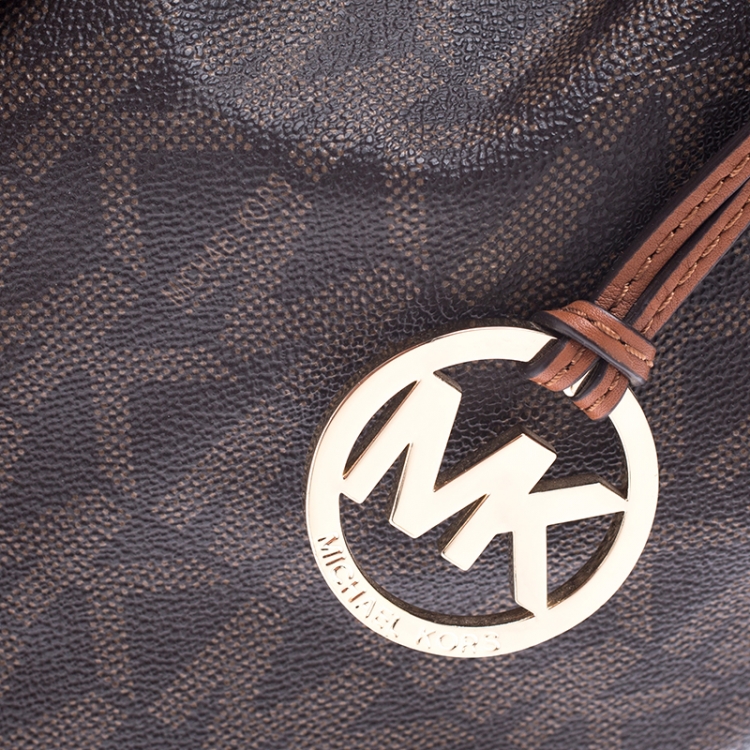 Pre Owned MICHAEL Michael Kors Brown Signature Coated Canvas Drawstring Shoulder Bag