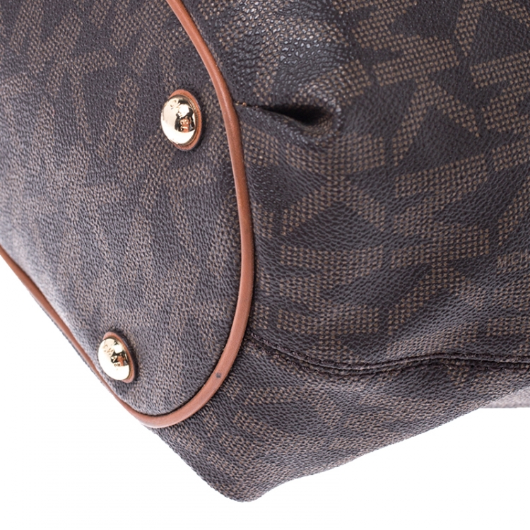 Pre Owned MICHAEL Michael Kors Brown Signature Coated Canvas Drawstring Shoulder Bag