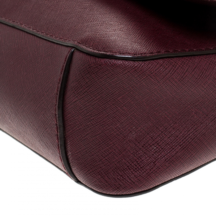 Pre Owned MICHAEL Michael Kors Maroon Saffiano Leather Flap Crossbody Bag