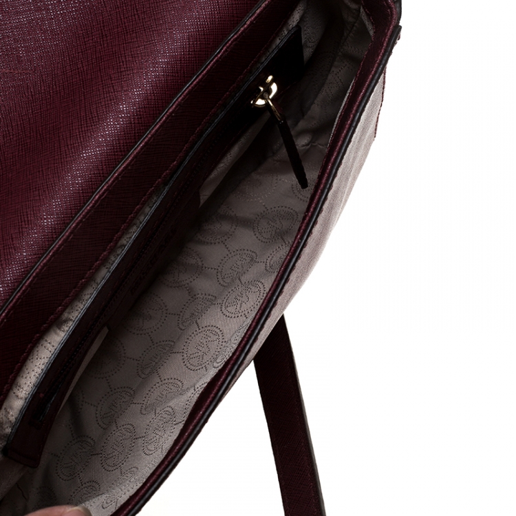 Pre Owned MICHAEL Michael Kors Maroon Saffiano Leather Flap Crossbody Bag