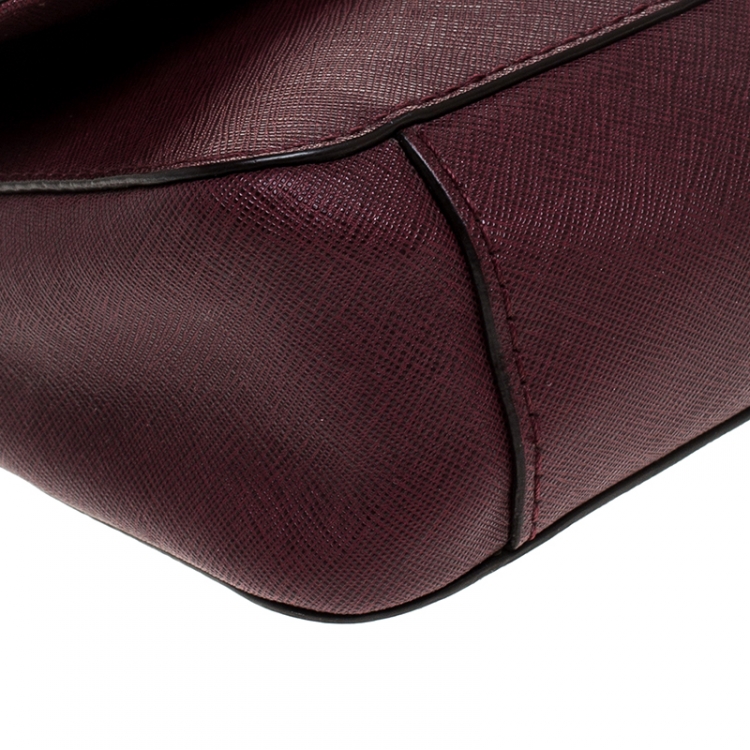 Pre Owned MICHAEL Michael Kors Maroon Saffiano Leather Flap Crossbody Bag