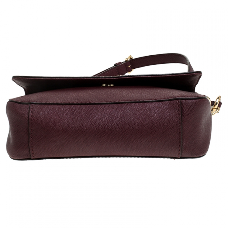 Pre Owned MICHAEL Michael Kors Maroon Saffiano Leather Flap Crossbody Bag
