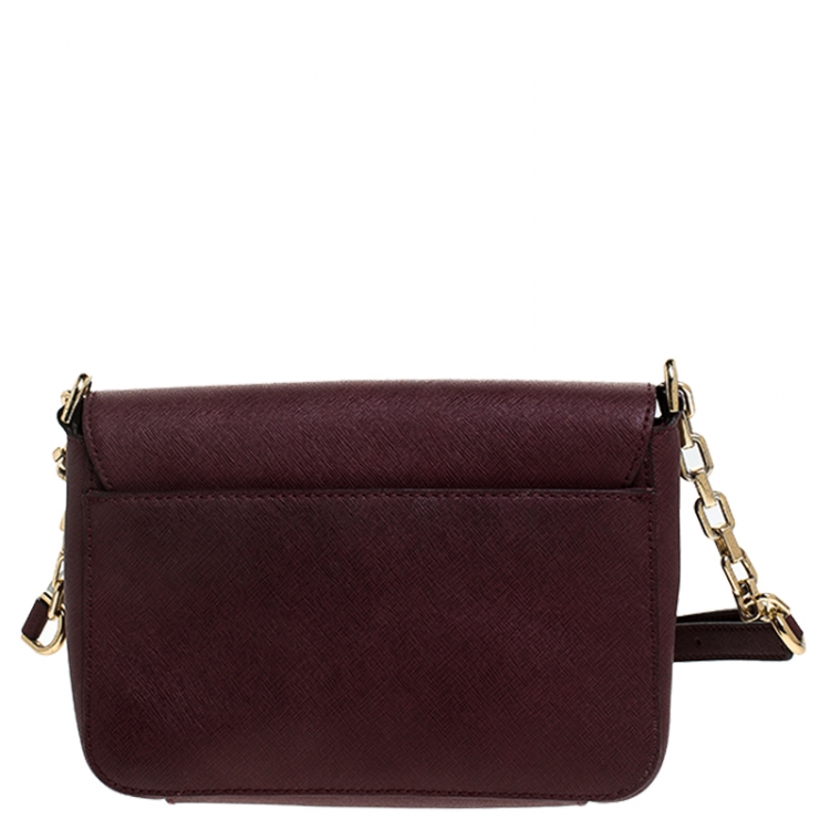 Pre Owned MICHAEL Michael Kors Maroon Saffiano Leather Flap Crossbody Bag