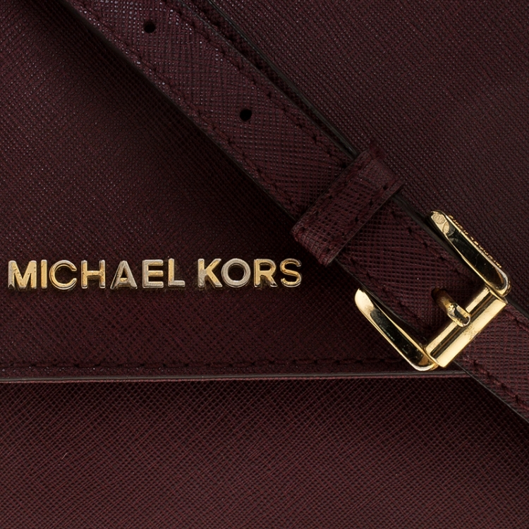 Pre Owned MICHAEL Michael Kors Maroon Saffiano Leather Flap Crossbody Bag