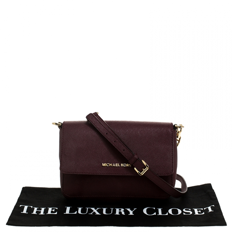 Pre Owned MICHAEL Michael Kors Maroon Saffiano Leather Flap Crossbody Bag