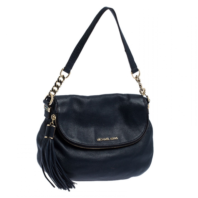 Pre Owned  MICHAEL Michael Kors Navy Blue Leather Bedford Tassle Shoulder Bag